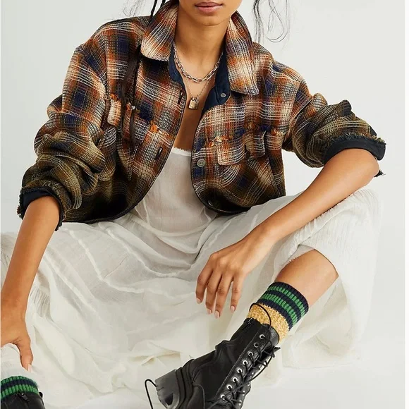 Free People anneli plaid shirt jacket shacket NWT - Picture 4 of 11